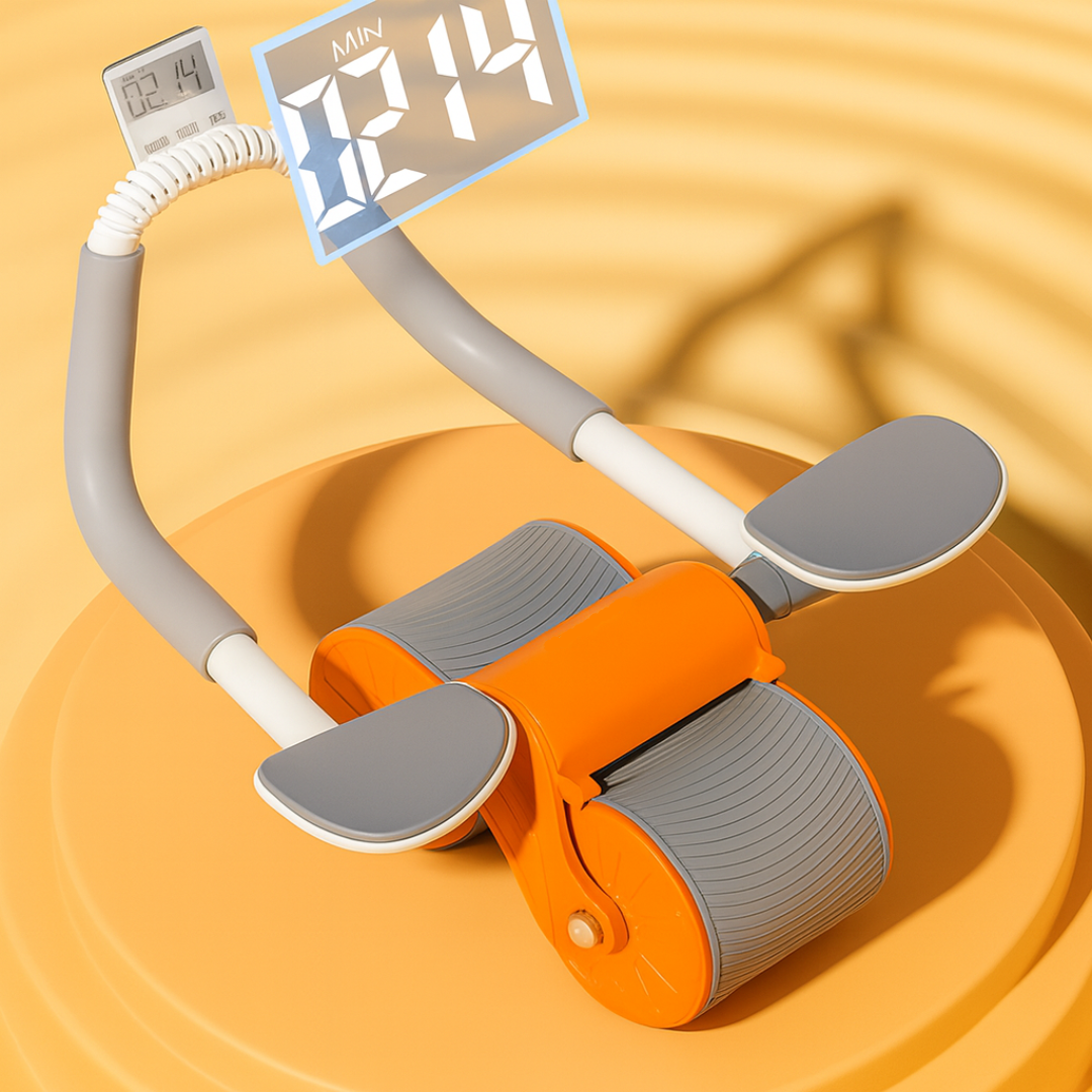 Rodillo abdominal con apoyabrazos, cronometro y alfombrilla para rodillas