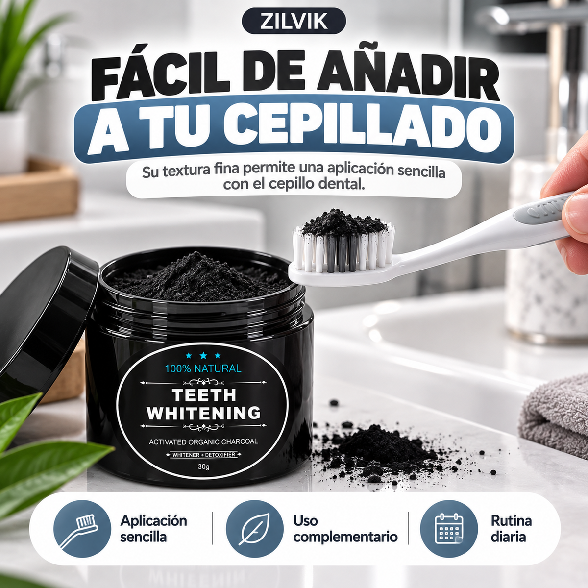 Blanqueador Carbon Activo + Cepillo de Bambú