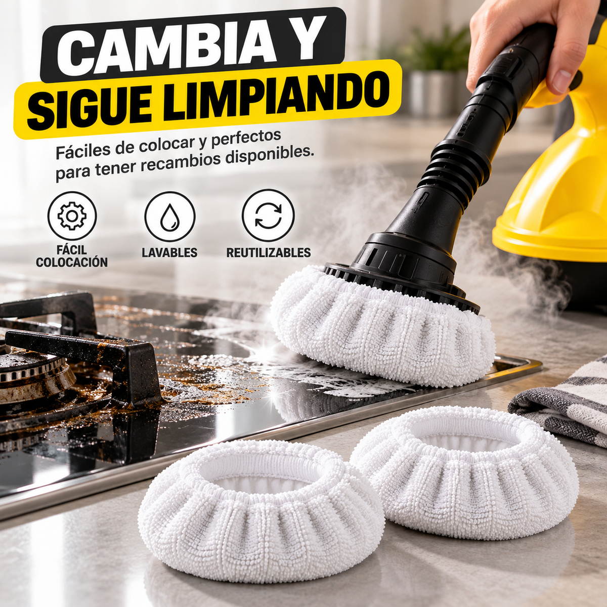 Pack 3 uds paños de recambio para limpiador a vapor