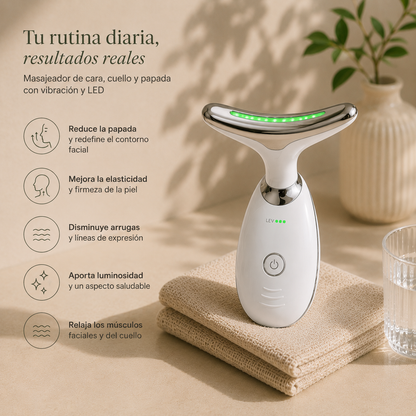 Masajeador de cara, cuello y papada con vibración y LED