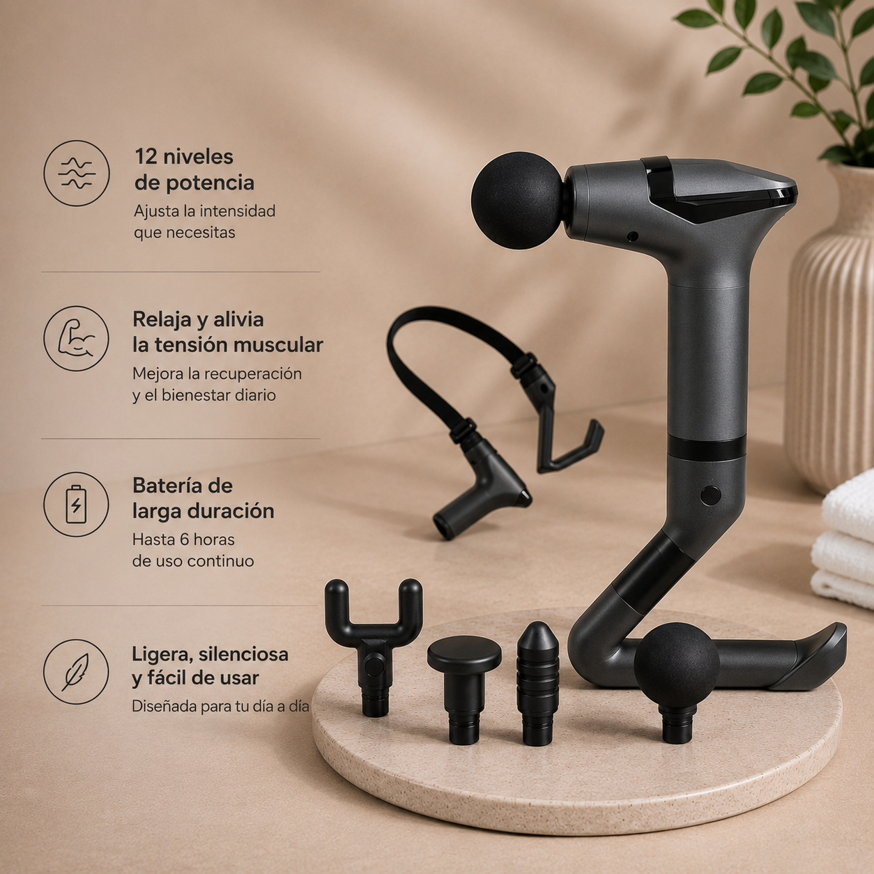 Pistola de Masaje Muscular Multifunción