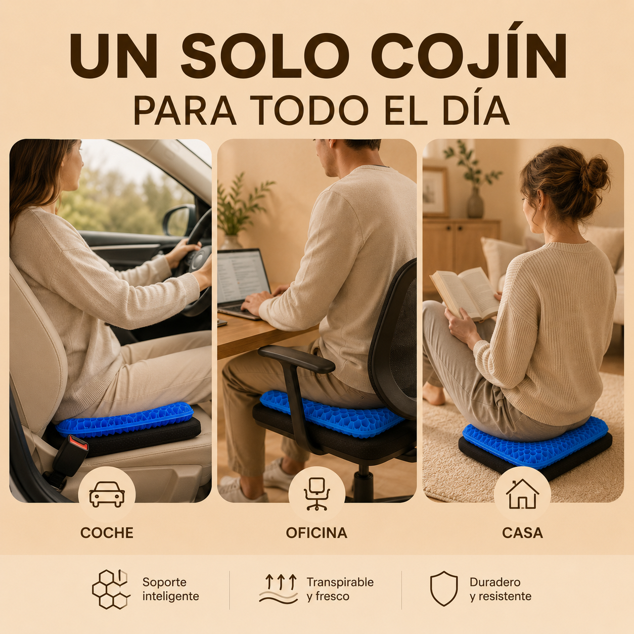 Cojín de gel viscoelástico con forma de panal
