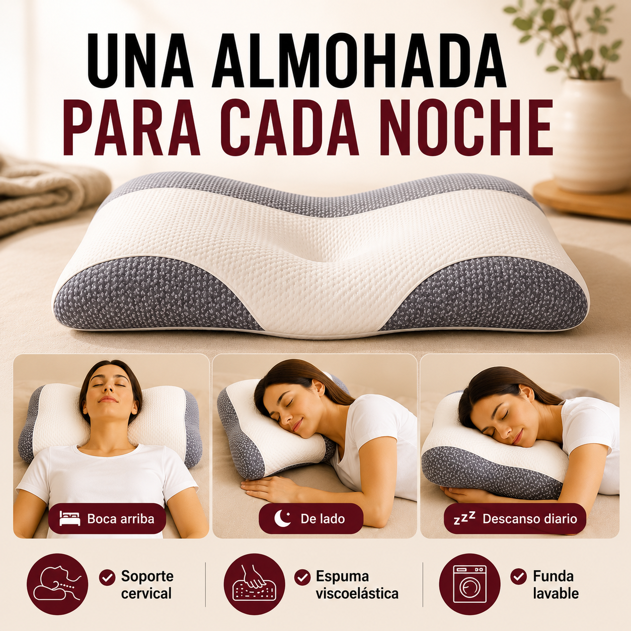 Almohada de apoyo cervical viscoelástica